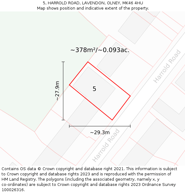 5, HARROLD ROAD, LAVENDON, OLNEY, MK46 4HU: Plot and title map