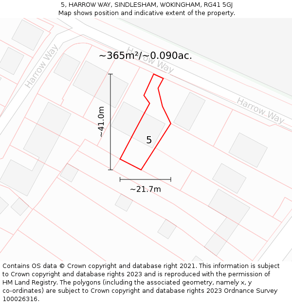 5, HARROW WAY, SINDLESHAM, WOKINGHAM, RG41 5GJ: Plot and title map