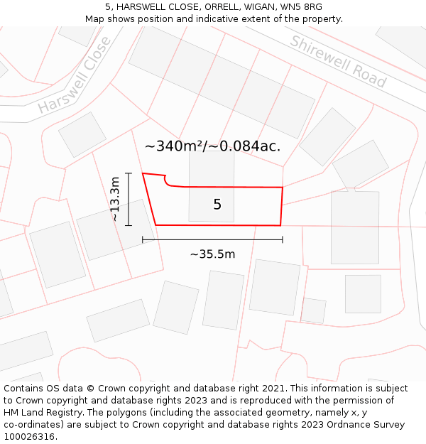 5, HARSWELL CLOSE, ORRELL, WIGAN, WN5 8RG: Plot and title map