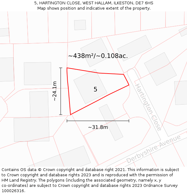 5, HARTINGTON CLOSE, WEST HALLAM, ILKESTON, DE7 6HS: Plot and title map