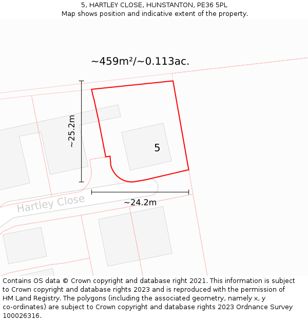 5, HARTLEY CLOSE, HUNSTANTON, PE36 5PL: Plot and title map