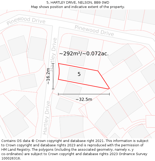 5, HARTLEY DRIVE, NELSON, BB9 0WD: Plot and title map