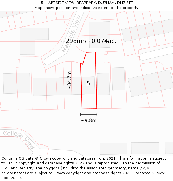 5, HARTSIDE VIEW, BEARPARK, DURHAM, DH7 7TE: Plot and title map