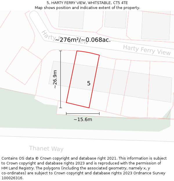 5, HARTY FERRY VIEW, WHITSTABLE, CT5 4TE: Plot and title map