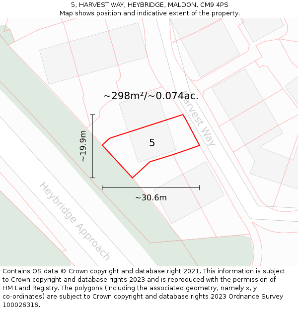 5, HARVEST WAY, HEYBRIDGE, MALDON, CM9 4PS: Plot and title map