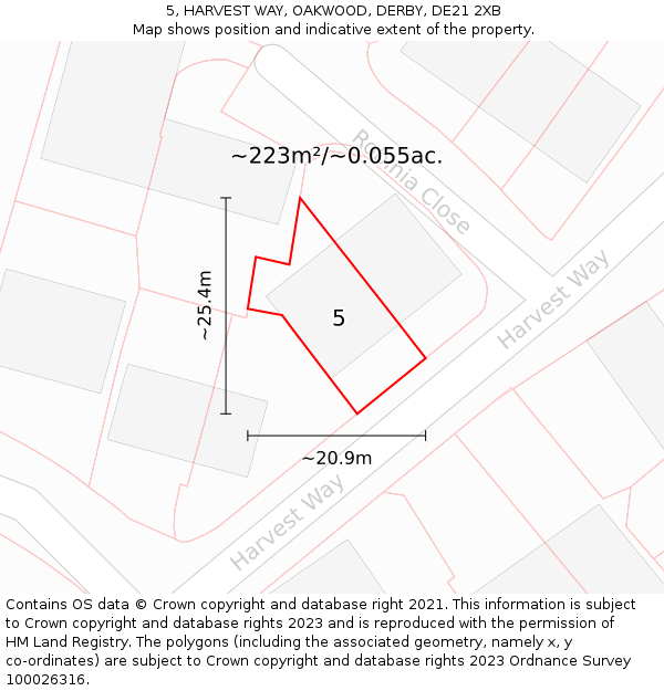 5, HARVEST WAY, OAKWOOD, DERBY, DE21 2XB: Plot and title map