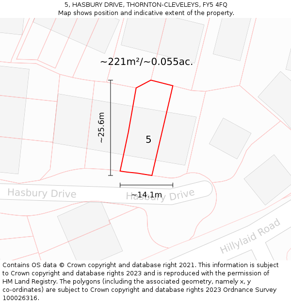 5, HASBURY DRIVE, THORNTON-CLEVELEYS, FY5 4FQ: Plot and title map