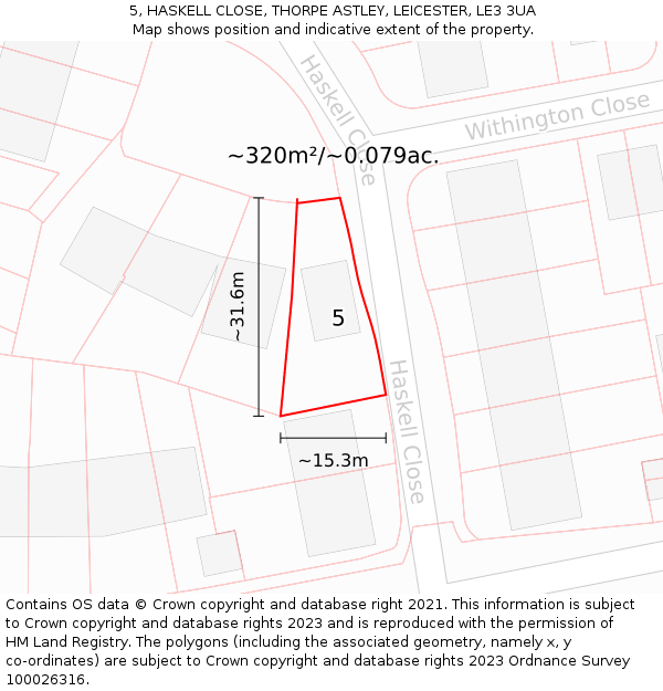 5, HASKELL CLOSE, THORPE ASTLEY, LEICESTER, LE3 3UA: Plot and title map