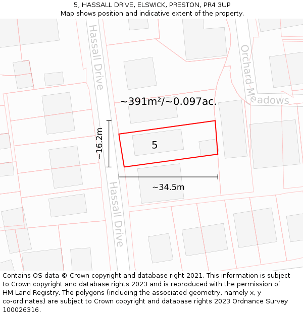 5, HASSALL DRIVE, ELSWICK, PRESTON, PR4 3UP: Plot and title map