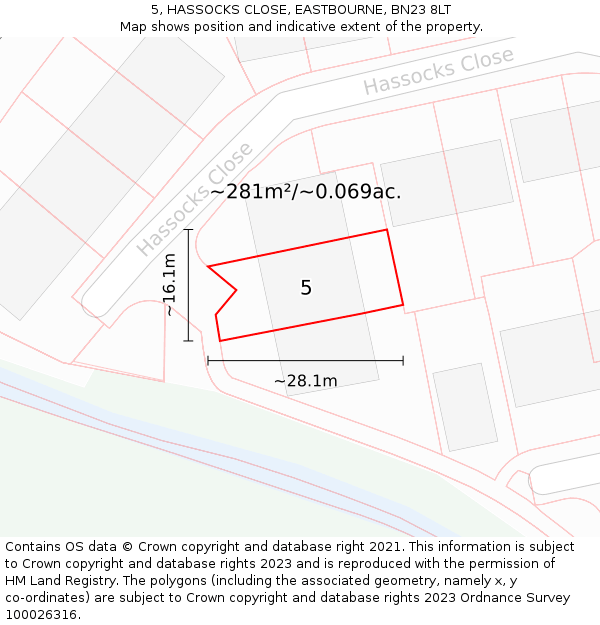 5, HASSOCKS CLOSE, EASTBOURNE, BN23 8LT: Plot and title map
