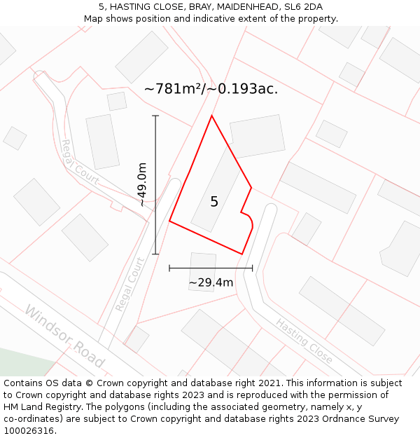 5, HASTING CLOSE, BRAY, MAIDENHEAD, SL6 2DA: Plot and title map