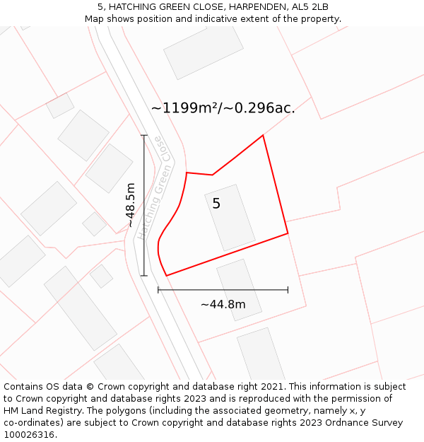 5, HATCHING GREEN CLOSE, HARPENDEN, AL5 2LB: Plot and title map