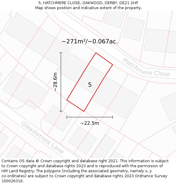 5, HATCHMERE CLOSE, OAKWOOD, DERBY, DE21 2HP: Plot and title map