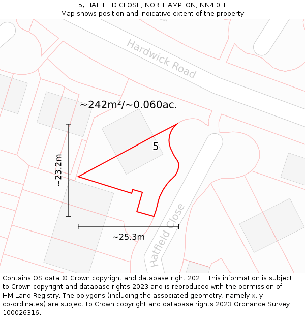 5, HATFIELD CLOSE, NORTHAMPTON, NN4 0FL: Plot and title map