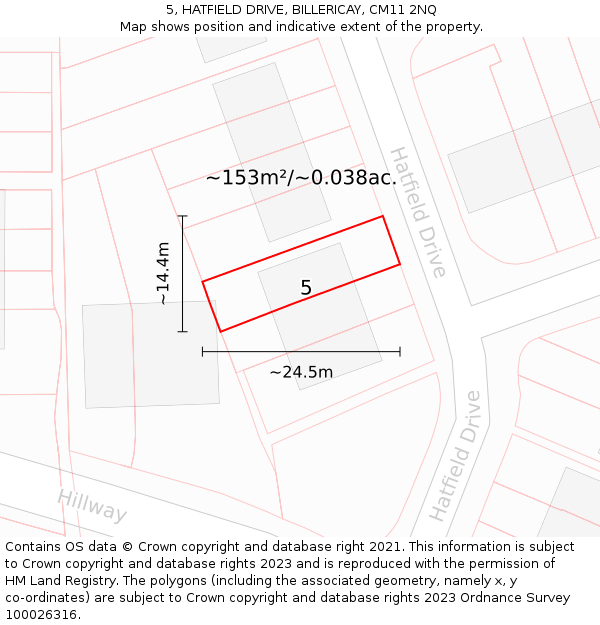 5, HATFIELD DRIVE, BILLERICAY, CM11 2NQ: Plot and title map