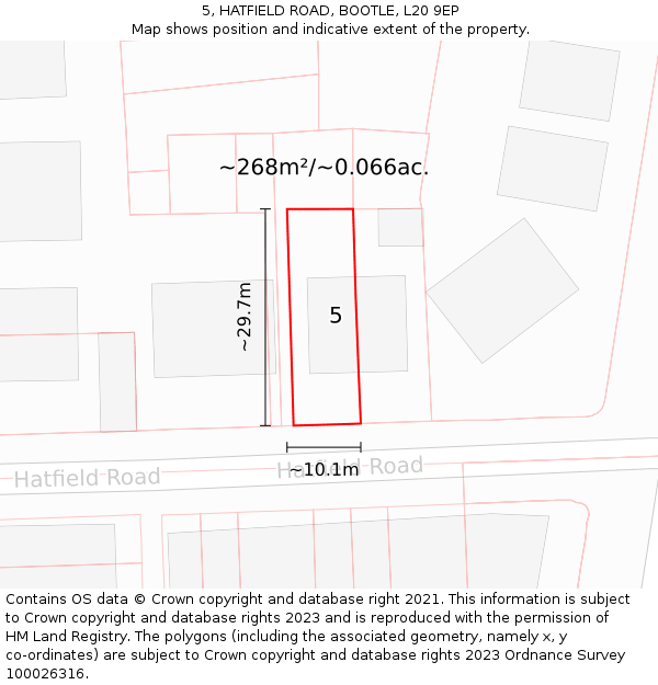 5, HATFIELD ROAD, BOOTLE, L20 9EP: Plot and title map