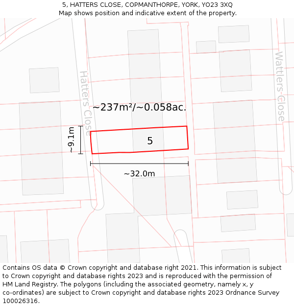 5, HATTERS CLOSE, COPMANTHORPE, YORK, YO23 3XQ: Plot and title map