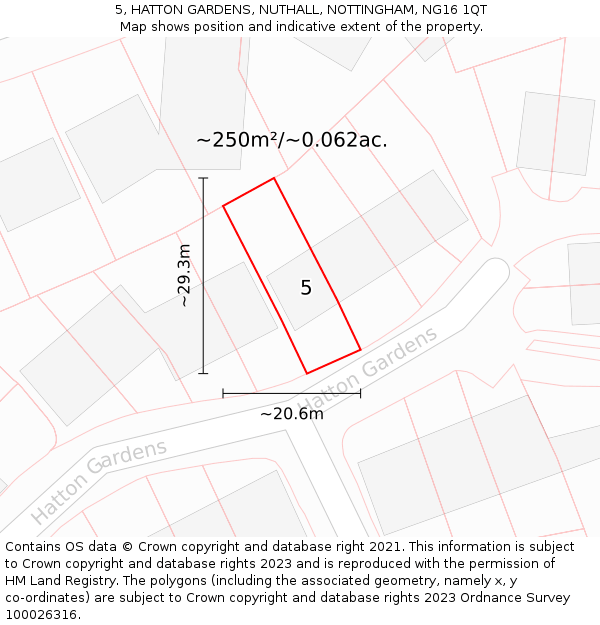 5, HATTON GARDENS, NUTHALL, NOTTINGHAM, NG16 1QT: Plot and title map