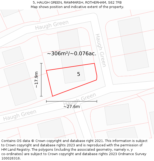 5, HAUGH GREEN, RAWMARSH, ROTHERHAM, S62 7FB: Plot and title map