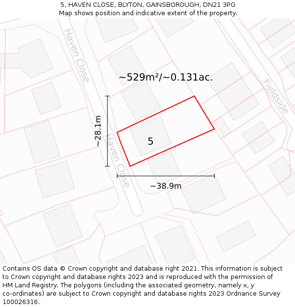 5, HAVEN CLOSE, BLYTON, GAINSBOROUGH, DN21 3PG: Plot and title map
