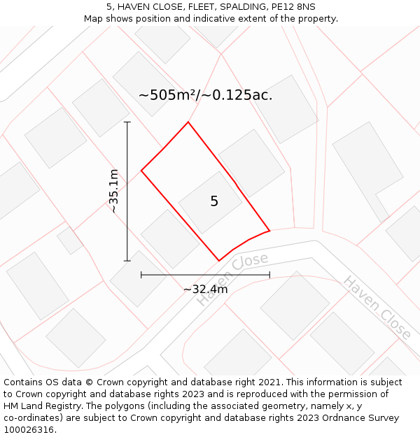 5, HAVEN CLOSE, FLEET, SPALDING, PE12 8NS: Plot and title map