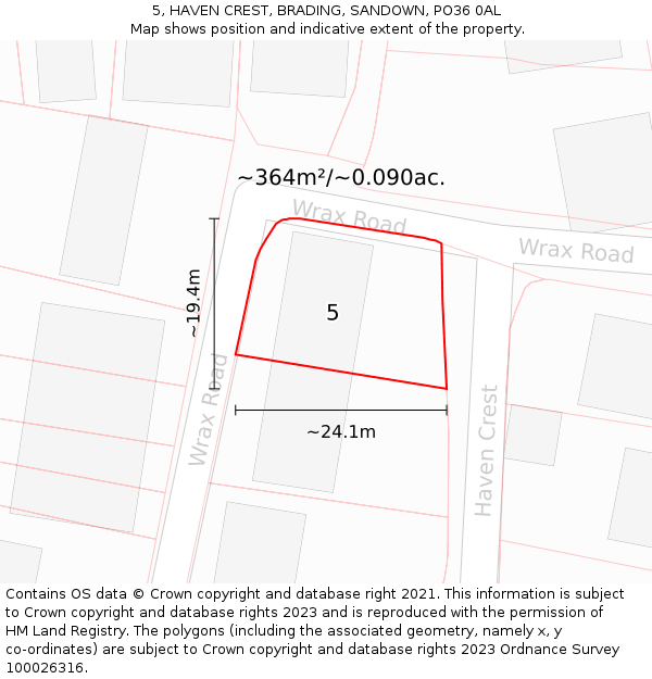 5, HAVEN CREST, BRADING, SANDOWN, PO36 0AL: Plot and title map
