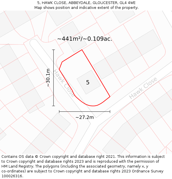 5, HAWK CLOSE, ABBEYDALE, GLOUCESTER, GL4 4WE: Plot and title map
