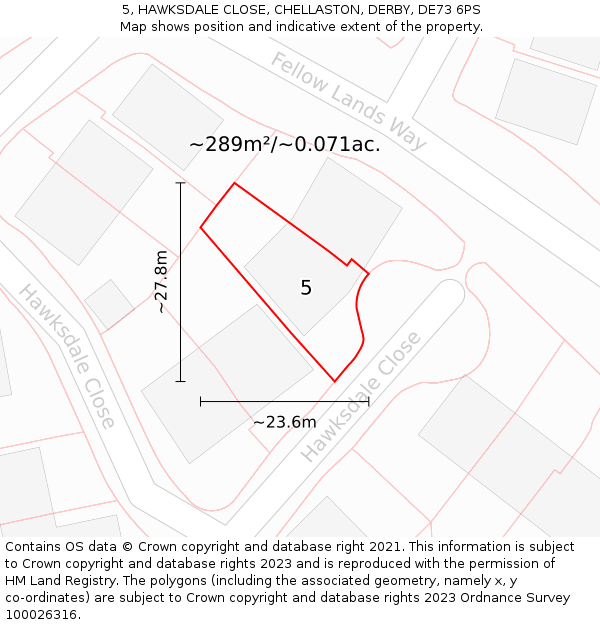 5, HAWKSDALE CLOSE, CHELLASTON, DERBY, DE73 6PS: Plot and title map