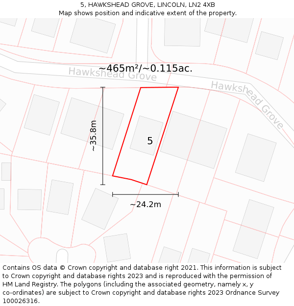 5, HAWKSHEAD GROVE, LINCOLN, LN2 4XB: Plot and title map