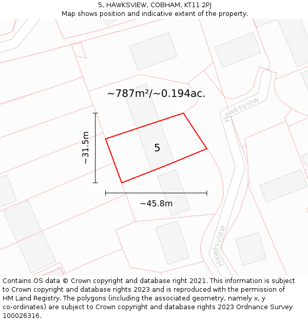 5, HAWKSVIEW, COBHAM, KT11 2PJ: Plot and title map