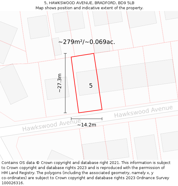 5, HAWKSWOOD AVENUE, BRADFORD, BD9 5LB: Plot and title map