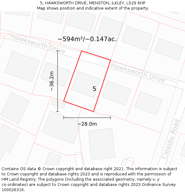 5, HAWKSWORTH DRIVE, MENSTON, ILKLEY, LS29 6HP: Plot and title map