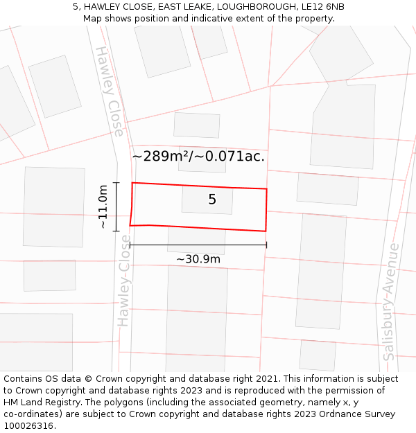 5, HAWLEY CLOSE, EAST LEAKE, LOUGHBOROUGH, LE12 6NB: Plot and title map