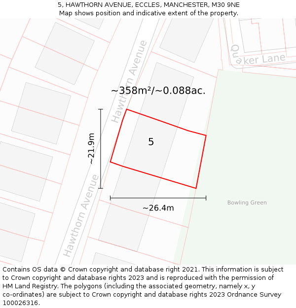 5, HAWTHORN AVENUE, ECCLES, MANCHESTER, M30 9NE: Plot and title map