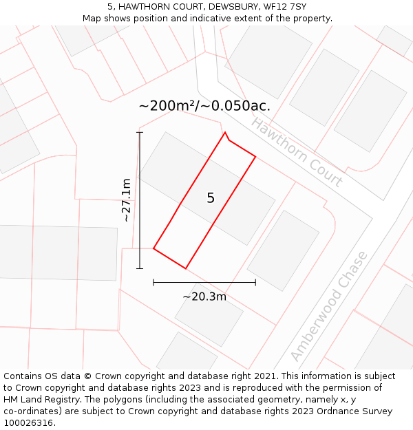 5, HAWTHORN COURT, DEWSBURY, WF12 7SY: Plot and title map