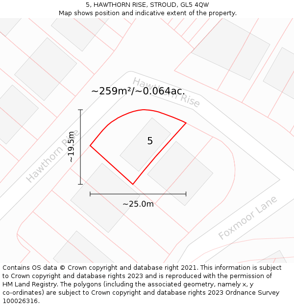 5, HAWTHORN RISE, STROUD, GL5 4QW: Plot and title map