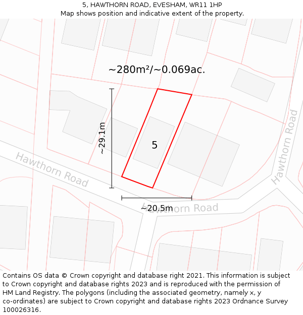 5, HAWTHORN ROAD, EVESHAM, WR11 1HP: Plot and title map