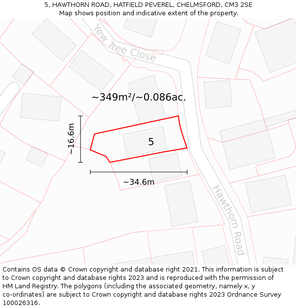 5, HAWTHORN ROAD, HATFIELD PEVEREL, CHELMSFORD, CM3 2SE: Plot and title map