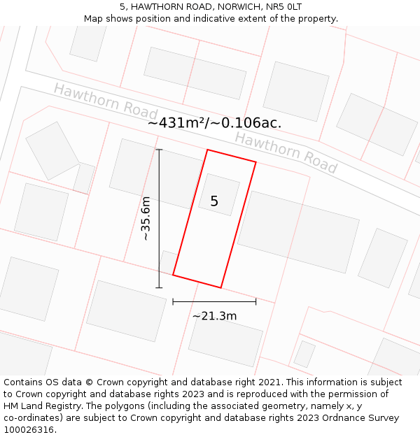 5, HAWTHORN ROAD, NORWICH, NR5 0LT: Plot and title map