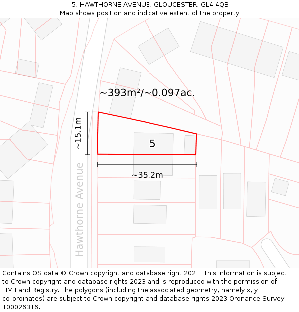 5, HAWTHORNE AVENUE, GLOUCESTER, GL4 4QB: Plot and title map