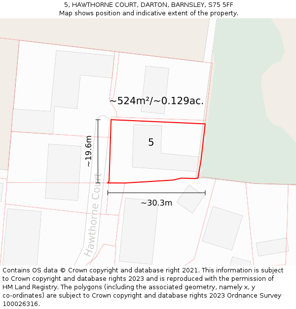 5, HAWTHORNE COURT, DARTON, BARNSLEY, S75 5FF: Plot and title map