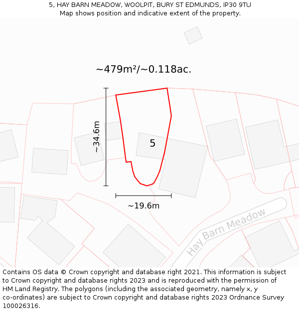 5, HAY BARN MEADOW, WOOLPIT, BURY ST EDMUNDS, IP30 9TU: Plot and title map