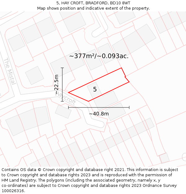 5, HAY CROFT, BRADFORD, BD10 8WT: Plot and title map