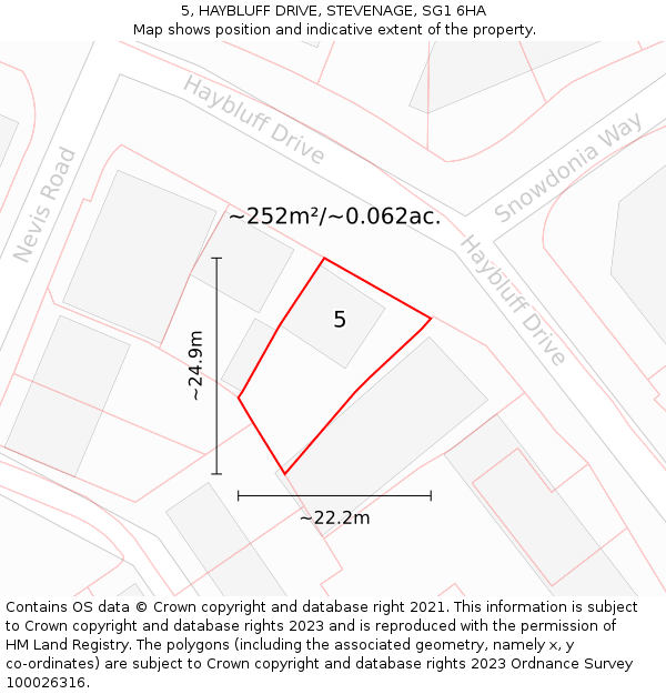 5, HAYBLUFF DRIVE, STEVENAGE, SG1 6HA: Plot and title map