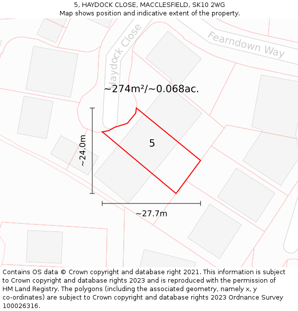 5, HAYDOCK CLOSE, MACCLESFIELD, SK10 2WG: Plot and title map