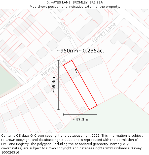 5, HAYES LANE, BROMLEY, BR2 9EA: Plot and title map