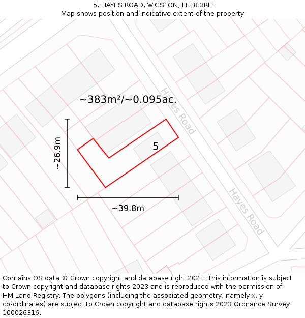 5, HAYES ROAD, WIGSTON, LE18 3RH: Plot and title map