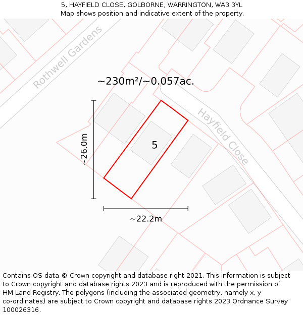 5, HAYFIELD CLOSE, GOLBORNE, WARRINGTON, WA3 3YL: Plot and title map