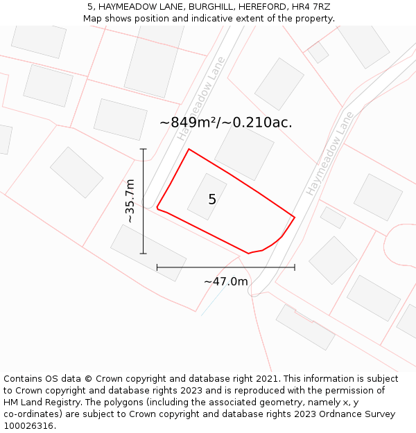 5, HAYMEADOW LANE, BURGHILL, HEREFORD, HR4 7RZ: Plot and title map
