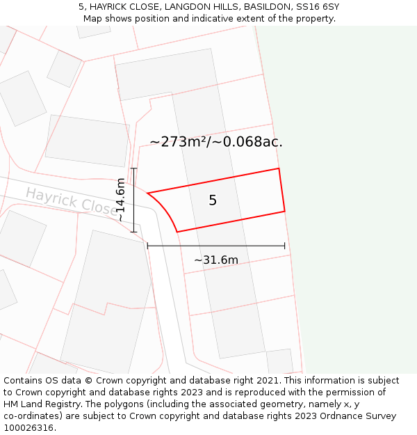 5, HAYRICK CLOSE, LANGDON HILLS, BASILDON, SS16 6SY: Plot and title map